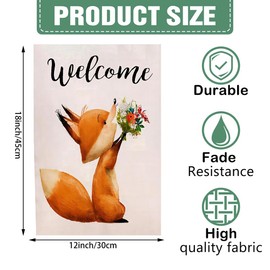 DMERBYL Welcome Garden Flag Cute Little Fox with Floral Bouqet Double Sided Decorative Small Yard Decor Flags 12 X 18 Inch