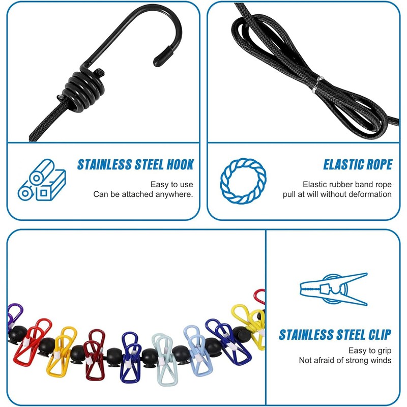 BUYLONG Retractable Portable Clothesline for Travel，Clothing line with 12 Clothes