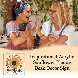 Inspirational Room Decor Acrylic Sunflower Plaque Desk Decor Sign Motivational Gifts For Women Man Student Coworkers Dad Kids Teens Summer Decorations For Home