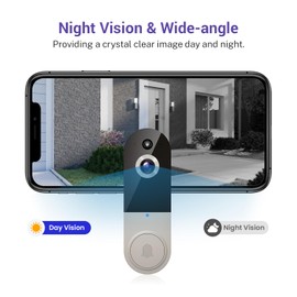 1080P Video Doorbell Camera Wireless, Cloud Storage, Live View, 2-Way Talk, Night Vision, Included Ring Chime, 2.4Ghz WiFi Only, Indoor Surveillance, Real-Time Alert