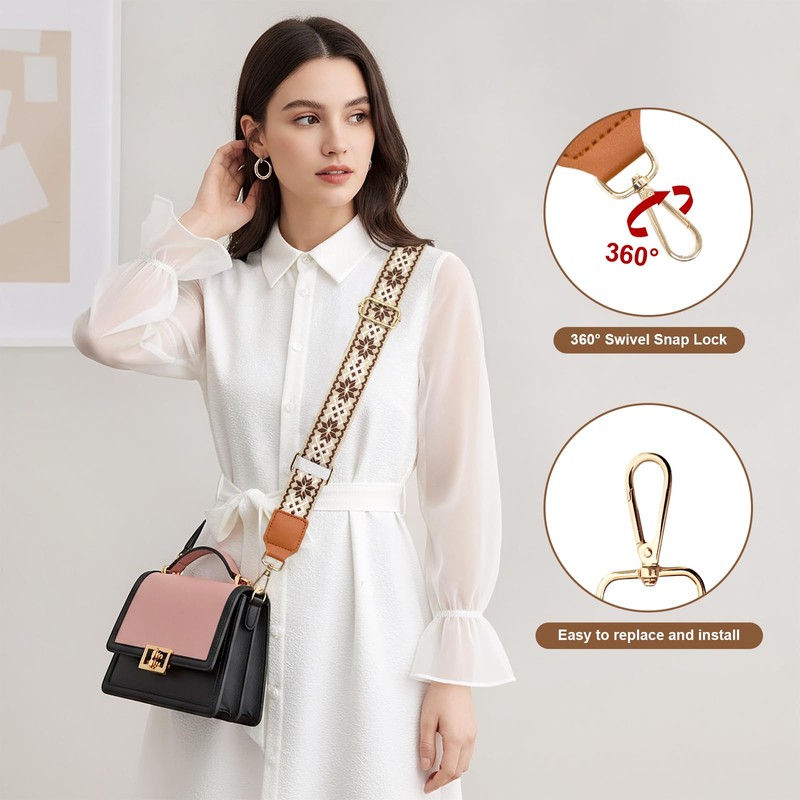 Wide Purse Strap Women Adjustable Replacement Bag Straps Embroidery Guitar