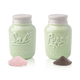 Vintage Mason Jar Salt & Pepper Shakers by Comfify - Adorable Decorative Mason Jar Decor for Vintage, Rustic, Shabby Chic - Sturdy Ceramic in Green - 3.5 oz. Capacity