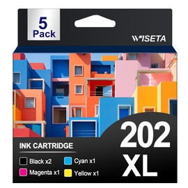 202XL Ink Cartridges High Yield Remanufactured Replacement for Epson 202 XL 202XL T202XL to Use with Epson Workforce WF-2860 Expression XP-5100 Printer (2Black, Cyan, Magenta, Yellow，5 Pack)
