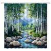 WUASDCS Nature Forest Stream Shower Curtain Spring Birch Trees Mountain