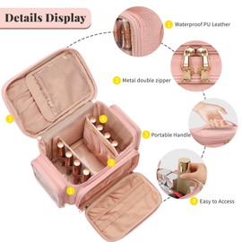 Large Makeup Bag, Portable Travel Makeup Bag Organizer for Women Girls with Makeup Brush Compartment & Two Side Pockets, Cosmetic Travel Bag Vertical Storage Toiletry Bag - Pink