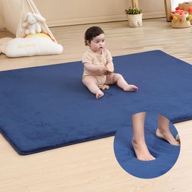 Memory Foam Baby Play Mat for Playpen,Thick&Large Crawling Mat for Floor,Soft Velvet Tummy Time Mat for Kids,Toddlers,Infants,Non Slip Baby Floor Play Mat for Nursery&Playroom(59"×79"×0.8",Dark Blue)