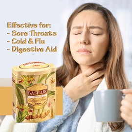 Basilur, Pure Ceylon Black Loose Tea with Ginger, Included Filter and Real Bits of Ginger, Throat Therapy, Single Origin Tea, 100g (3.5 oz.) Tin Caddy, Pack of 2