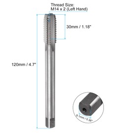 QUARKZMAN Metric Tap M14 x 2 H2 Left Thread 120 mm Extra Long Straight Flute Thread Cutting Machine Tap Thread Cutting Tool
