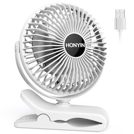 HONYIN 720° Rotation Small Desk & Clip on Fan with Sturdy Clamp, 3 Speeds, Quiet Little Personal Cooling Fan by USB Plug In, for Bedroom Office Desktop Treadmill