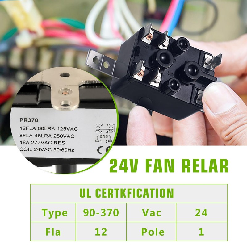 HUAREW 90370 Universal 24V AC Fan Relay, SPDT 24VAC 50-60Hz