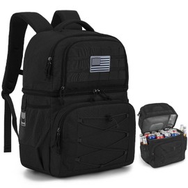 TONRUYN Tactical Cooler Backpack 36 Cans Double Deck Insulated Backpack Cooler Bag for Men Women, Soft Lightweight Leakproof Lunch Backpack for Camping, Hiking, Travel, Beach, Picnic, Black