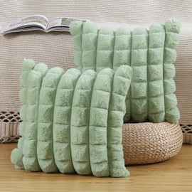 Madizz Faux Wool Green Cushion Covers 16x16 inch, 40x40 cm, Set of 2 Super Soft Boho Throw Pillow Covers Decorative Textured Throw Pillows for Sofa Bedroom