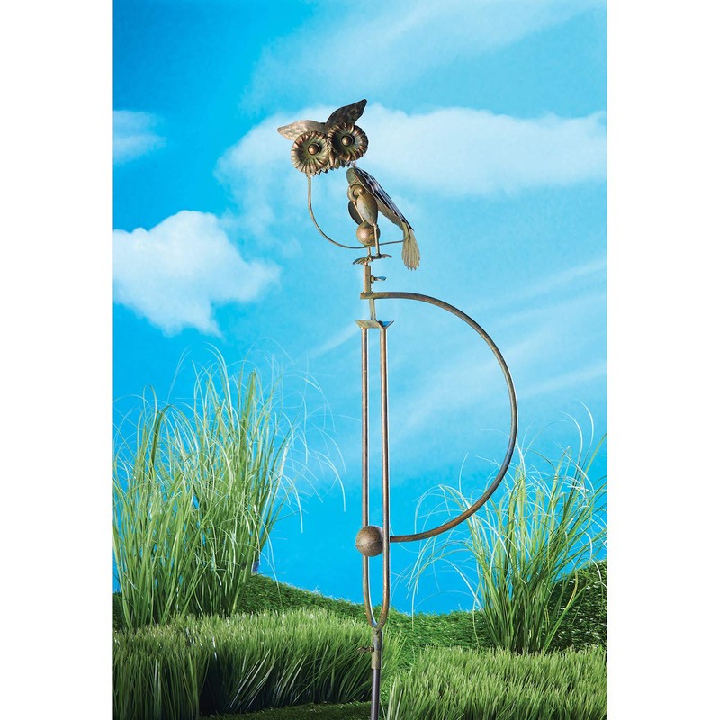 Esschert Design Staked Steel Owl Rocker, 55" H, Stylized Copper