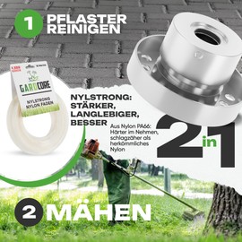 GARDCORE® 2-in-1 Weed Brush Cutter [Mowing & Plaster Cleaning | Includes 30 m Thread] Wild Herb Brush for Brush Cutter Accessories | Joint Brush Weeds | Trimmer Head (from 1.2 HP)