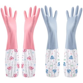 LaresDay Household Gloves - Washing Up Gloves for Gardening, Cleaning, Dishwashing & Household Work - Extra Long Protective Sleeves, Waterproof & Lined with Heat Protection (Pink + Blue Bundles)