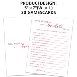 Who Knows Bride Best Game Cards, Minimalism Wedding Shower Game, 30 Wedding Games Cards, Pink Bridal Shower Games Engagement Party Favors Supplies - B03