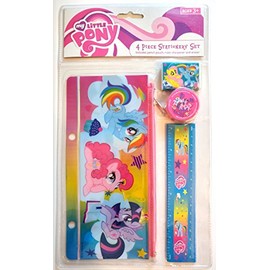 My Little Pony 4 Piece Stationery Set - 1 Pencil Pouch 1 six inch ruler 1 Pencil Sharpener 1 Eraser