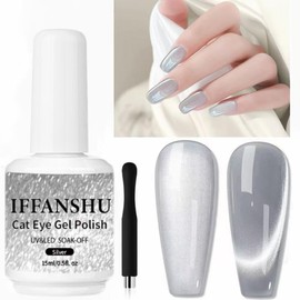 IFFANSHU Cat Eye Gel Nail Polish, 15ML Moonlight Cat Eye Gel with Magnet Silver Holographic Glitter Gel Polish Glassy Magnetic Gel Polish Soak Off UV Gel Nail Art Salon Manicure