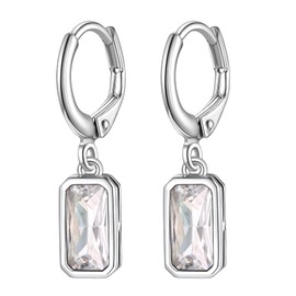 Suplight 925 Sterling Silver April Birthstone Hoop Dangle Earrings Emerald Cut Cubic Zirconia Simulated Diamond Drop Earrings for Women