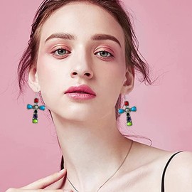 Just Follow Vintag Silver Pendant Earrings Creative Crystal Asymmetric Earrings Charm Women Long Drop Bohemian Earring Jewelry, Rhinestone