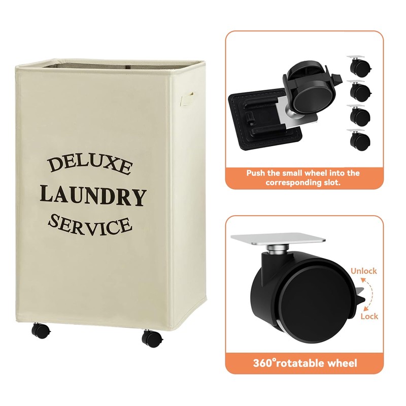 WOWLIVE Large Rolling Laundry Basket Wheels 90L Collapsible Tall Laundry