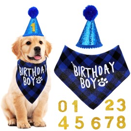 Yardwe Dog Birthday Party Supplies, Dog Birthday Bandana Set, Includes Hat, Bandana, Numbers