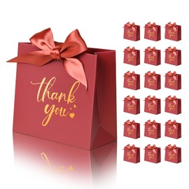 DECHISY 50 Pack Small Thank You Gift Bags, 4.5x1.8x3.9 Inches Party Favor Bags, Mini Red Thank You Bags with Ribbon, Wedding Candy Favor Boxes, Paper Gift Bags for Baby Shower, Birthday Party