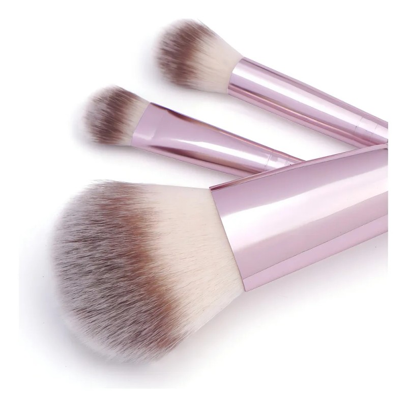 Set 22 Brochas De Maquillaje Profesional Con Cosmetiqueras Color Rosa