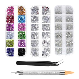 Rhinestones, Rhinestones and Semicircular Beads for Nails - AB Crystal Rhinestones with Tweezers and Pen - Flatback Rhinestones for Nail Design and DIY Projects