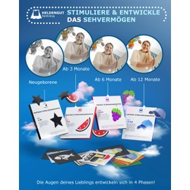 HELDENGUT® Beloved 80 x Baby Contrast Cards [4-1 Set of 0-36 Months with 160 x Designs] - Contrast Toy for the Visual Development of Newborns - With Great Games for the Whole Family