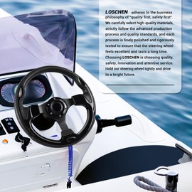 LOSCHEN Boat Steering Wheel Polyurethane Leather with 3/4" Axle Marine Steering Wheel Adapter for Marine Boats,Vessels,Yachts,Pontoons Boat-All Black