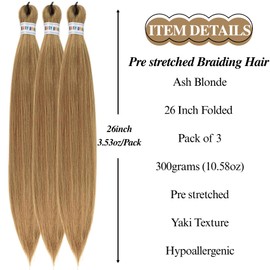 Ash Blonde Straight Braiding Hair for Ez Braids Pre stretched Knotless Braiding hair