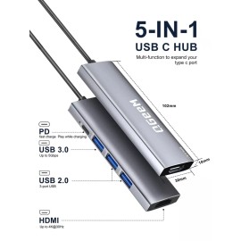 QGeeM USB C Hub 5 in 1 Multi-port Digital AV Adapter 4K HDMI 100W