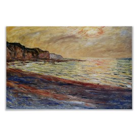 Monet Wall Art Collection Canvas Beach at Pourville, Sunset, 1882 Prints Wrapped Gallery Wall Art | Stretched and Framed Ready to Hang, 24X32