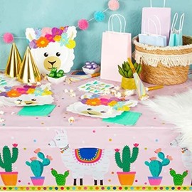 Sparkle and Bash Plastic Tablecloth, Llama Birthday Party Supplies (54 x 108 in, 3-Pack)
