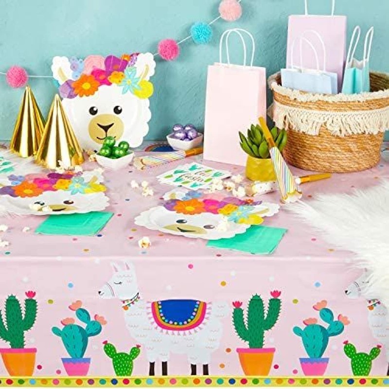 Sparkle and Bash Plastic Tablecloth, Llama Birthday Party Supplies (54