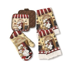 Home Collection Italian Soup Chef 5 Piece Towel Set - 2 Towels - 2 Pot Holders 1 Oven Mitt