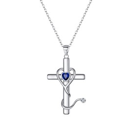 EVER FAITH Stethoscope Cross Necklace Lucky Charm for Women Girls 925 Sterling Silver Cubic Ziconia Birthstone Clear Silver Tone, Sterling Silver Sterling silver Cubic Ziconia, Cubic Zirconia
