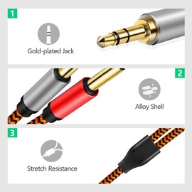 Cable de 3,5 mm a 6,35 mm 1M,LiuTian Cable Audio 3.5mm a doble 6.35 mm 1M Cable de Audio Estéreo para mesa de mezclas, Consola de mezclas con Conectores Dorados (1m)