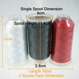 New brothread Set of 3 Basic Colors Polyester Machine Embroidery Thread Huge Spool 5000M for All Embroidery Machines