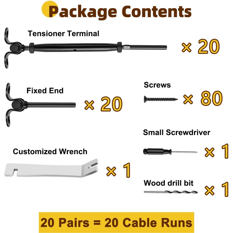 Toscoco 20 Pack 1/8" Black Cable Railing Kit - 180