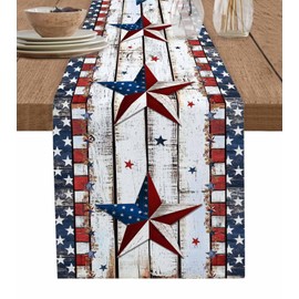 Independence Day Table Runner 13 x 72 Inch Vintage American Flag Star Wood Grain Patriotic Table Runner Non-Slip Dresser Scarves for Holiday Decorations, Party, Dinner and Gatherings, 1 Pack