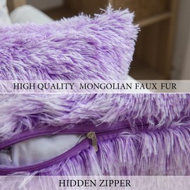 MIULEE Pack of 2 Ultra Soft Fluffy Throw Pillow Covers Decorative Plush Shaggy Double-Sided Faux Fur Pillow Cases Cushions Covers for Sofa Bedroom Car 20x20 Inch Purple Ombre