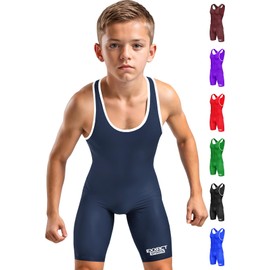 Exxact Sports Plain Youth Wrestling Singlet For Boys, Premium Powerlifting Singlet, Kids Wrestling Singlets For Training - (Navy, YS)
