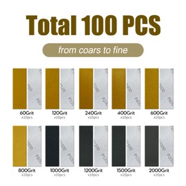 100 Pieces Sandpaper with Micro Detail Sander, 90 x 30mm Mini Sander Set for Crafts, Wood and Small Polishing Work P60/120/240/400/600/800/1000/1200/1500/2000