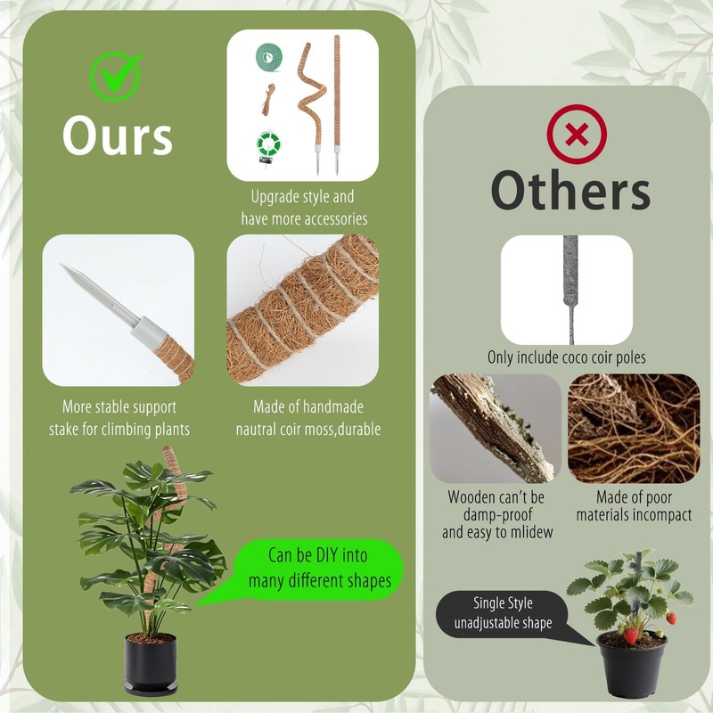 3 Pack Moss Pole, 28" 48" 63" Monstera Plant Support