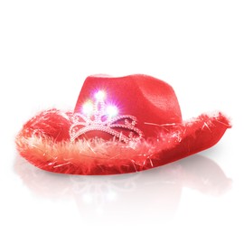 Windy City Novelties LED Light-Up Cowboy Hat with Blinking Tiara (Red)