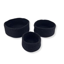 Humble Hilo Handmade Felt Bowls 100% Merino Wool Felt Serving Bowls Large, Medium, or Sets (Black, Set of 3 Cylinders)