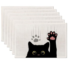Cute Black Cat Placemats Set of 6,Table Mats Non-Slip Heat Resistant Washable Placemat for Party Kitchen Dining Table Decoration Indoor Outdoor