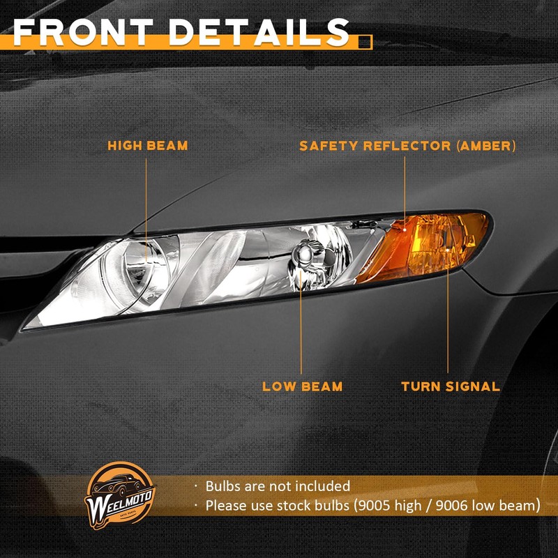 WEELMOTO for 2006-2011 Honda Civic 4-Door Headlights Replacement for Headlight